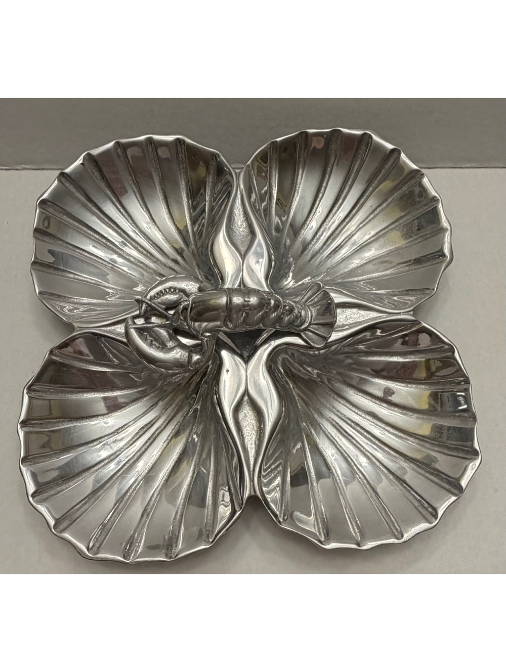 Vintage Bruce Fox Wilton Lobster Shell Serving Tray 4 Section Aluminum USA
